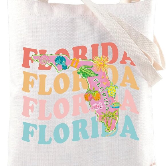 Florida State Map Tote Canvas Large Capacity Reusable Travel Shopping Bag - Picture 1 of 6